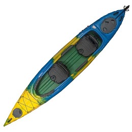 green blue and yellow solara 145T current designs kayak fluid fun canoe and kayak